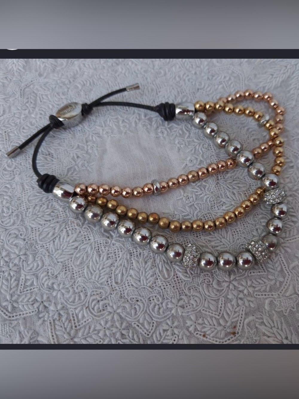 Fossil Tri-Tone Beaded Bracelet - Silver, Gold, Rose Gold